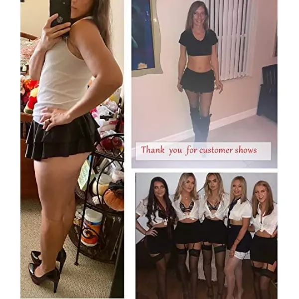 Women Pleated Mini Skirt Solid Ruffle Lingerie Skirts Free Size Black Color - Image 5