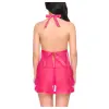 Spandex & Lace Plain Above knee Baby Doll With G String Panty Free Size Pink Color