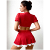 Red Nurse Roleplay Dress with Heart Design and Lace Trim