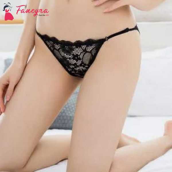 Women's Lace Thong Panty Free Size Black Color