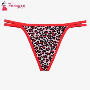 Women's Lace Tiger Print Thong Panty Free Size Red Color