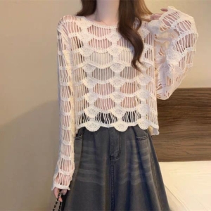 Women's Net Outer Full Sleeve knit Pullover Top