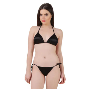 Womens Non Padded Bra Panty Set Black Color Free Size