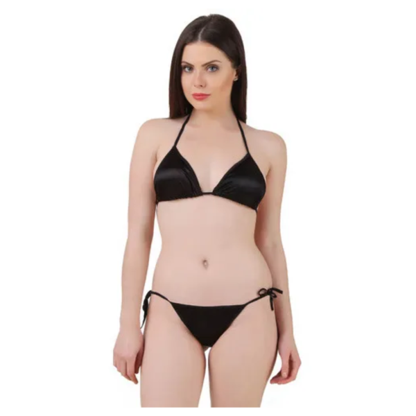 Womens Non Padded Bra Panty Set Black Color Free Size