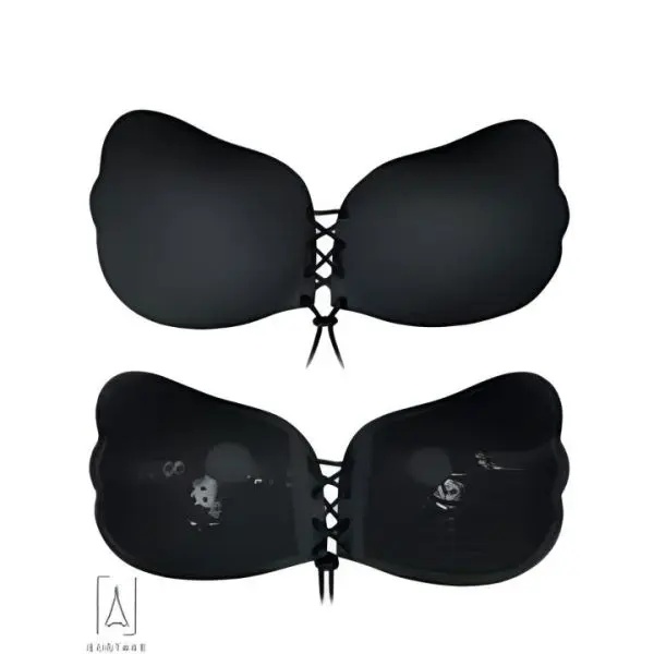 Women's Strapless Bra Self Adhesive Silicone Push Up With Drawstring- Black - Image 2