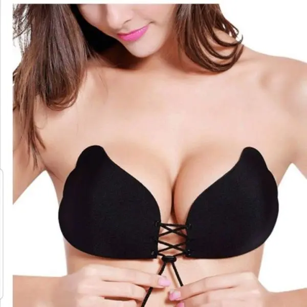 Women's Strapless Bra Self Adhesive Silicone Push Up With Drawstring- Black - Image 3
