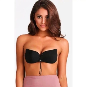 Women's Strapless Bra Self Adhesive Silicone Push Up With Drawstring- Black