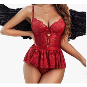 Women's Valentine Wedding SpecialNight Lingerie Babydoll Bodysuit Bikini Sweemwear Set Two Piece Lingerie Set Free Size Maroon Color