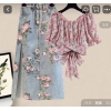 Women's Wear Floral Crop Tops. Back Design. Round neck.