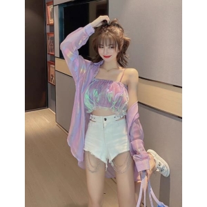 Women's Wear Tube Top With Shoulder Strip Shining Material.