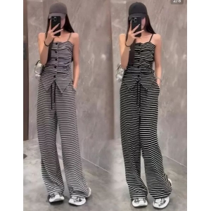 Women's Wear Two Piece Set .Strip Top And Pant Set.
