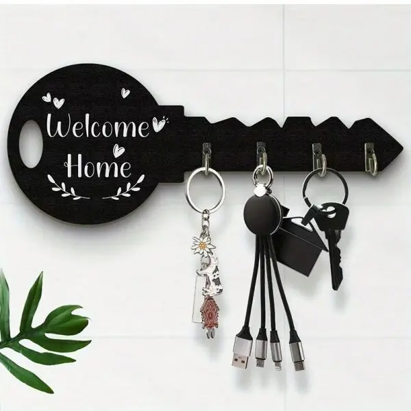 Wood Key Hanger Key Holder Wall Organizer Space-Saving Wall-Mounted Organizer Entryway Decor With Multi-Hook Design - Image 2