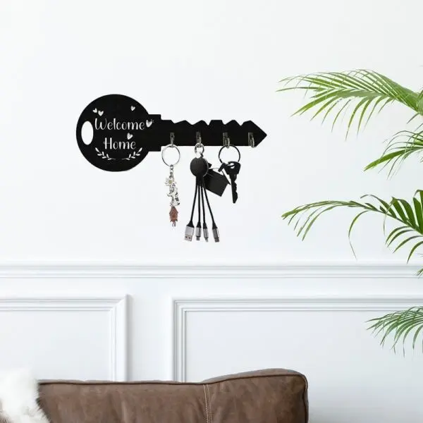 Wood Key Hanger Key Holder Wall Organizer Space-Saving Wall-Mounted Organizer Entryway Decor With Multi-Hook Design - Image 3