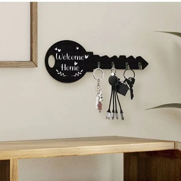 Wood Key Hanger Key Holder Wall Organizer Space-Saving Wall-Mounted Organizer Entryway Decor With Multi-Hook Design - Image 4