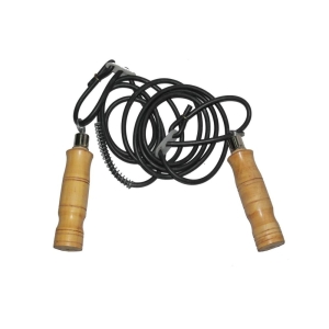 Wooden Handle Skipping Rubber Rope (Brown/Black)