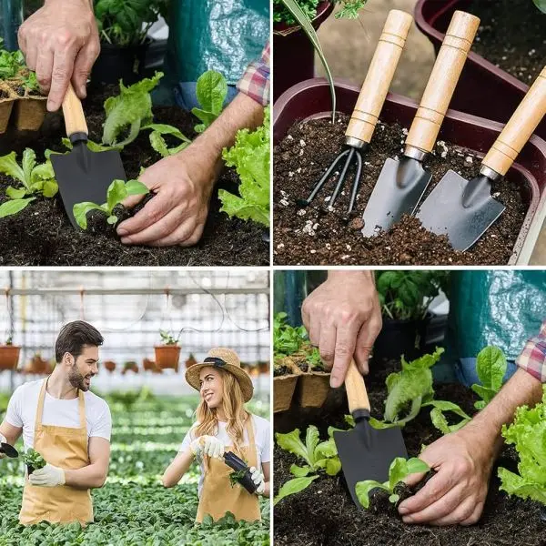 Wooden Handle Small Sharp Shovel Rake Mini Garden Tool Set Small | Mini Garden Tool Set With Easy Grip Wooden Handle - Image 3