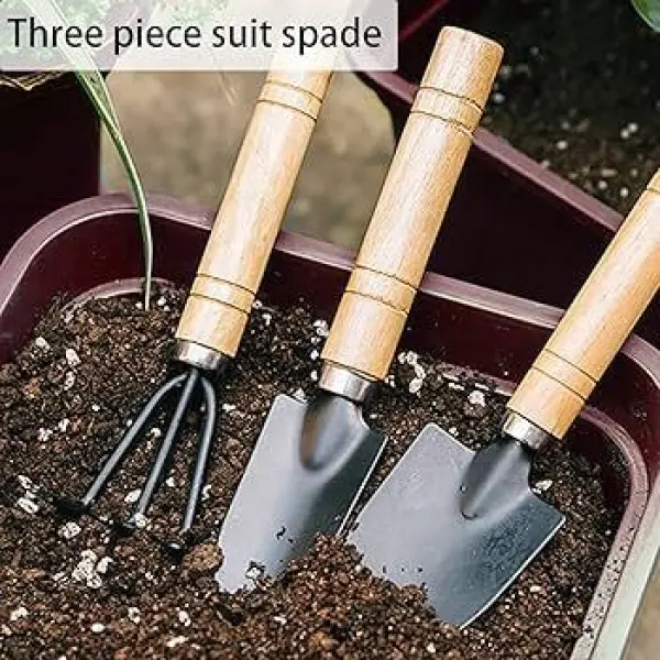Wooden Handle Small Sharp Shovel Rake Mini Garden Tool Set Small | Mini Garden Tool Set With Easy Grip Wooden Handle - Image 4