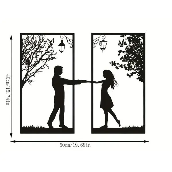 Wooden Love Couple 2pc Set Wall Canvas in Silhouette Beautiful Home Decor Art and Gift for Rooms in Black Multiple Variations - Image 2