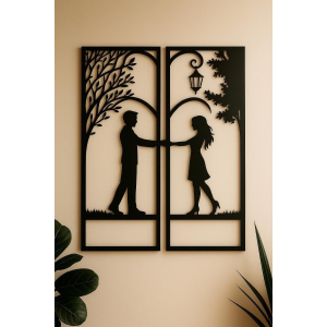 Wooden Love Couple 2pc Set Wall Canvas in Silhouette Beautiful Home Decor Art and Gift for Rooms in Black Multiple Variations