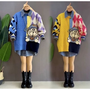 Wool Sweater With Front Cartoon Pathch Pattern.It Is New Design