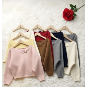Wool Sweater With Neck Inhace Design. It Can Wear Off Shoulder Design Too.