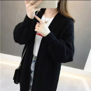 Woolen Knee Length Sweater.Puff Design At Sleeve.