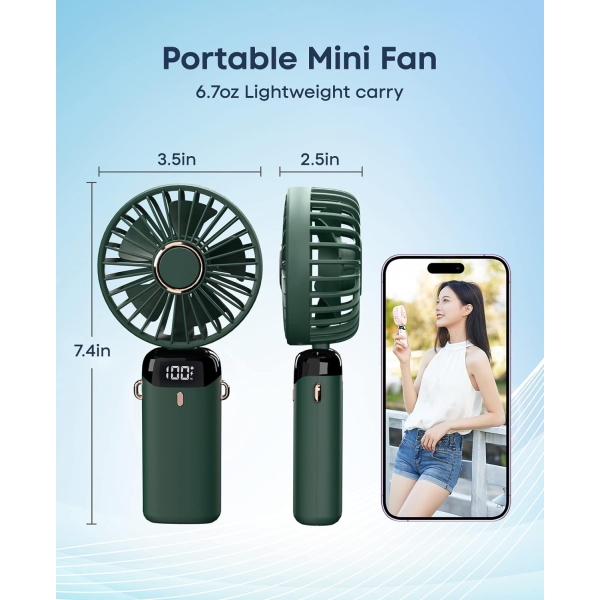 X5 Portable Handheld Mini Fan with Longer Battery Backup, Digital Display and 5 Speed Airflow - Image 4