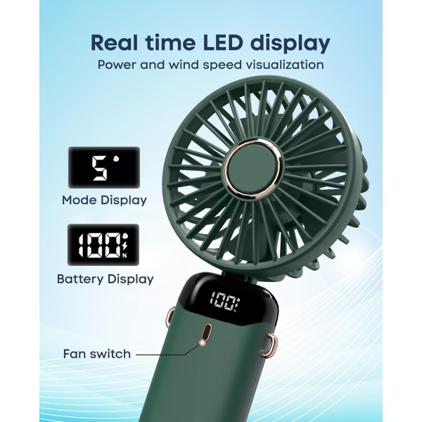 X5 Portable Handheld Mini Fan with Longer Battery Backup, Digital Display and 5 Speed Airflow - Image 5