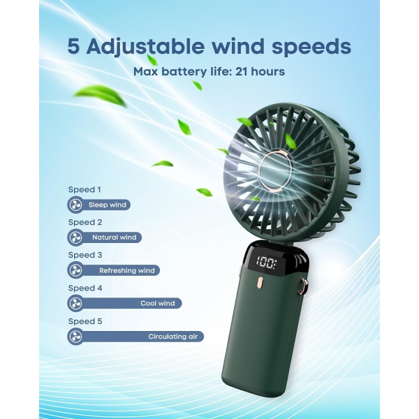X5 Portable Handheld Mini Fan with Longer Battery Backup, Digital Display and 5 Speed Airflow - Image 3