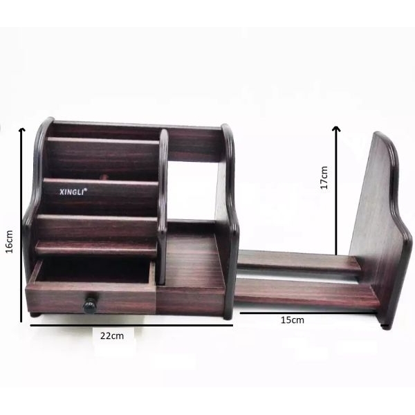 Xingli Brown Polished Multi-Functional Wooden Pen Stand/ Holder / Mobile Holder/ Visiting Card And Remote Stand - Image 2