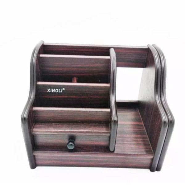 Xingli Brown Polished Multi-Functional Wooden Pen Stand/ Holder / Mobile Holder/ Visiting Card And Remote Stand - Image 3