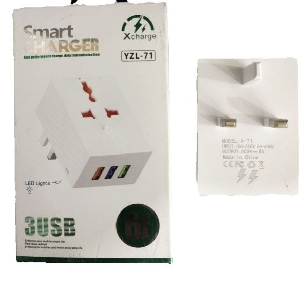 YZL-71 Smart Charger Adaptor 3USB With LED Light - Image 2