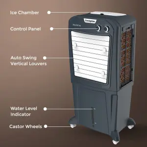 Zelus DAC Desert Air Cooler- 43L, with Everlast Pump, 4-Way Air Deflection and Honeycomb Pads, Grey, (AC-GC-ZELUSDAC43) with 1 Year Warranty