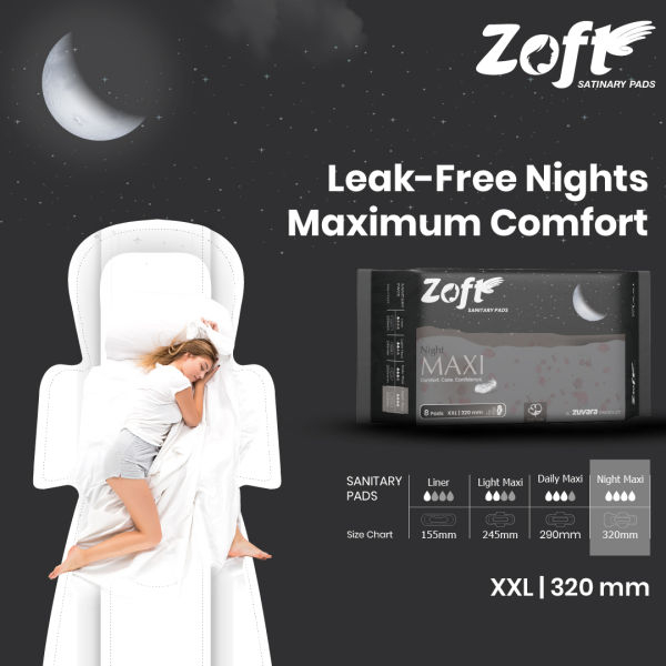 Zoft Night Maxi Sanitary Pads - XXL - 320 mm (Pack of 8) - Image 3