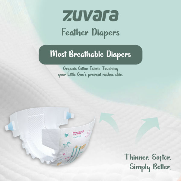 ZUVARA Feather Diaper Taped - New Born (Pack Of 22*2) - Image 4