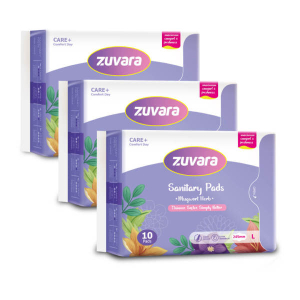 Zuvara Sanitary Pads - L - 245 mm (Pack of 10 * 3 Packets) - Care+