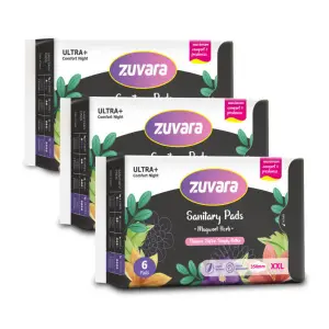 Zuvara Sanitary Pads - XXL - 350 mm (Pack of 6 * 3 Packets) - Ultra+