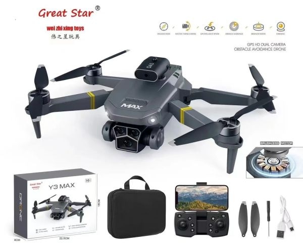 Y3 MAX Multicolor Folding Droone with 4K Dual Camera | 5-Sided Obstacle Avoidance | WiFi FPV Live Video | GPS Positioning | Gesture Selfie | 360° Flip | App + Remote Control Quadcopter Droone